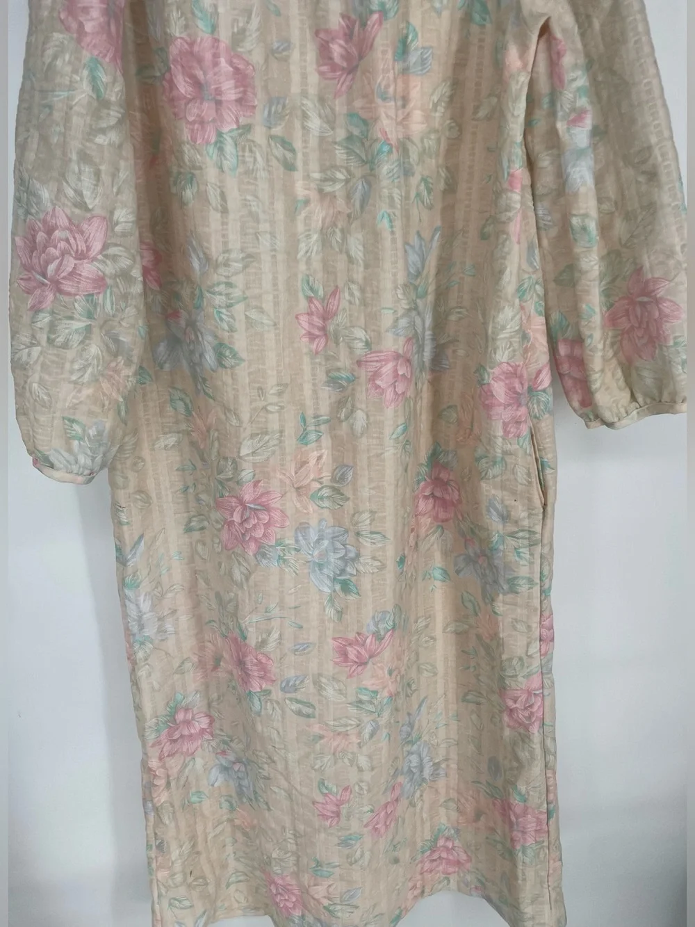 Vtg Anne Leslie Pastel Muted Floral 80s Textured Maxi House Coat PJs Zip Front - Picture 13 of 16